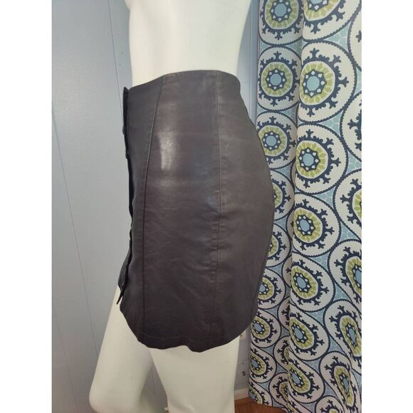 Free People Vegan Leather Snap Up Mini Skirt - Picture 2 of 4